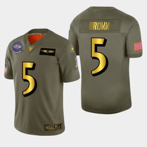 Baltimore Exquisite Ravens #5 Marquise Brown Men's Olive Gold 2019 Salute to Service Limited NFL 100 Jersey