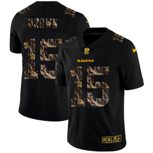 Baltimore Ravens #15 Marquise Brown Distinguished Men's Black Flocked Lightning Vapor Limited NFL Jersey