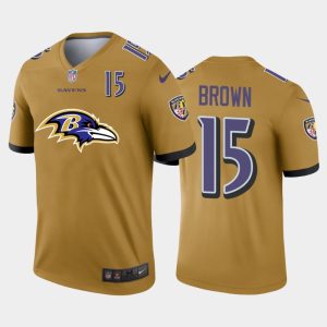Baltimore Ravens #15 Marquise Brown Gold Men's Big Team Logo Magnificent Player Vapor Limited NFL Jersey