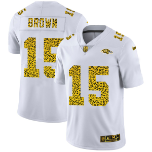 Baltimore Ravens #15 Marquise Brown Men's Flocked Leopard Print Vapor Limited Unique NFL Jersey White