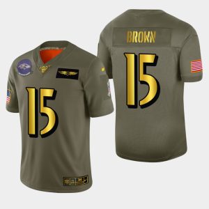 Baltimore Ravens #15 Marquise Brown Men's Olive Striking Gold 2019 Salute to Service Limited NFL 100 Jersey