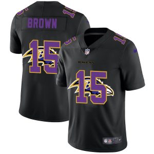 Baltimore Ravens #15 Marquise Brown Men's Terrific Team Logo Dual Overlap Limited NFL Jersey Black
