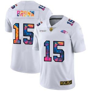Baltimore Ravens #15 Marquise Brown Men's White Multi Color 2020 Exquisite NFL Crucial Catch Limited NFL Jersey