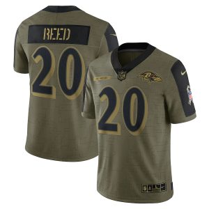 Baltimore Ravens #20 Ed Reed Olive 2021 Salute To Service Limited Player Jersey Fabulous