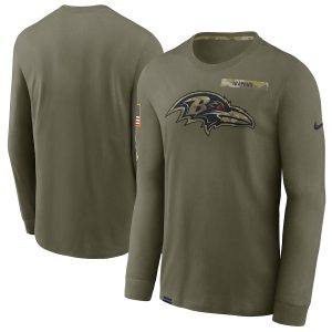 Baltimore Ravens 2021 Salute To Service Performance Long Sleeve T Shirt Olive Superb