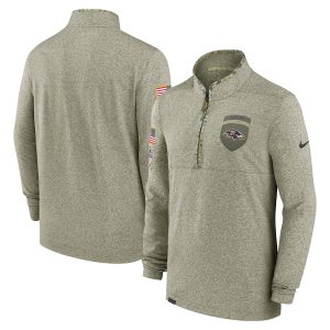 Baltimore Ravens 2022 Salute Remarkable to Service Shield Quarter Zip Top Olive