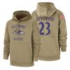 Baltimore Ravens #23 Tony Jefferson Tan 2019 Salute To Service Name & Notable Number Sideline Therma Pullover Hoodie