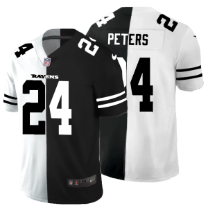 Baltimore Ravens #24 Marcus Peters Men's Black V White Peace Split Vapor Untouchable Limited NFL Jersey Remarkable