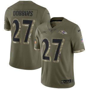 Baltimore Ravens #27 J.K. Dobbins Men's 2022 Salute To Service Limited Jersey Remarkable Olive