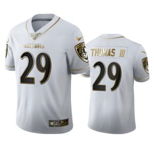 Baltimore Ravens #29 Earl Thomas III Men's White Golden Edition Vapor Limited NFL Phenomenal 100 Jersey