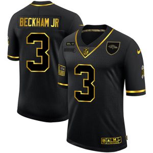 Baltimore Ravens #3 Odell Beckham Jr. Men's 2020 Salute To Service Golden Limited NFL Jersey Prime Black
