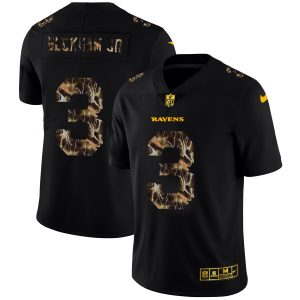 Baltimore Ravens #3 Odell Beckham Jr. Men's Black Flocked Lightning Dashing Vapor Limited NFL Jersey
