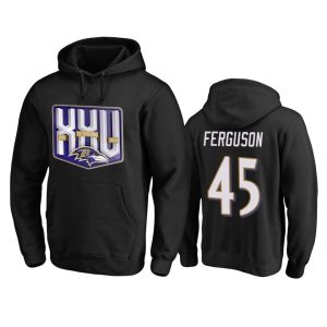 Baltimore Ravens #45 Jaylon Ferguson Men's Black Prime Team 25th Season Pullover Hoodie