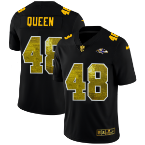 Baltimore Ravens #48 Patrick Queen Men's Black Golden Sequin Vapor Charming Limited NFL Jersey