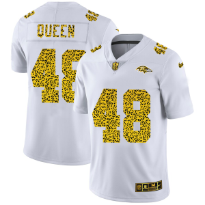 Baltimore Ravens #48 Patrick Queen Men's Flocked Leopard Print Vapor Limited Stylish NFL Jersey White