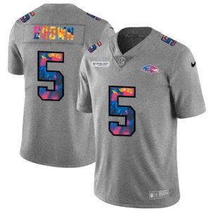 Baltimore Ravens #5 Marquise Brown Men's Multi Color Notable 2020 NFL Crucial Catch NFL Jersey Greyheather