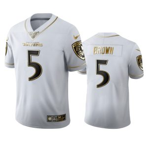 Baltimore Ravens #5 Marquise Brown Men's White Golden Edition Vapor Superb Limited NFL 100 Jersey