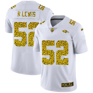 Baltimore Ravens #52 Marvelous Ray Lewis Men's Flocked Leopard Print Vapor Limited NFL Jersey White
