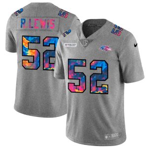 Baltimore Ravens #52 Ray Lewis Amazing Men's Multi Color 2020 NFL Crucial Catch NFL Jersey Greyheather