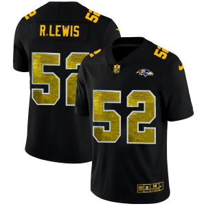 Baltimore Ravens #52 Ray Lewis Men's Black Golden Sequin Vapor Limited NFL Captivating Jersey