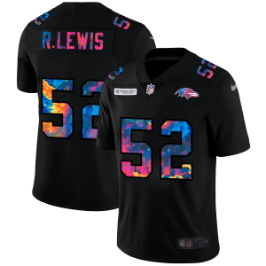 Baltimore Ravens #52 Ray Lewis Men's Multi Color Magnificent Black 2020 NFL Crucial Catch Vapor Untouchable Limited Jersey