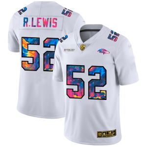 Baltimore Ravens #52 Ray Lewis Men's White Impressive Multi Color 2020 NFL Crucial Catch Limited NFL Jersey