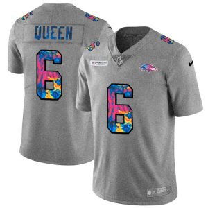 Baltimore Ravens #6 Patrick Queen Men's Multi Color 2020 NFL Crucial Catch NFL Unique Jersey Greyheather