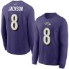 Baltimore Ravens #8 Lamar Delightful Jackson Player Name & Number Long Sleeve T Shirt Purple