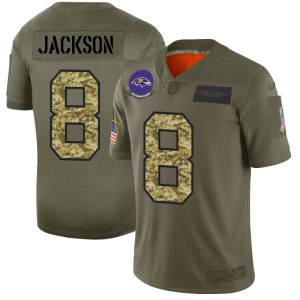 Baltimore Ravens #8 Lamar Jackson Delightful Men's 2019 Olive Camo Salute To Service Limited NFL Jersey