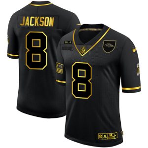 Baltimore Ravens #8 Lamar Jackson Men's 2020 Salute To Service Golden Limited NFL Stylish Jersey Black