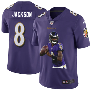 Baltimore Ravens #8 Lamar Jackson Men's Player Signature Moves Vapor Limited NFL Refined Jersey Purple