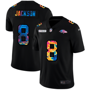 Baltimore Ravens #8 Lamar Jackson Men's Top - notch Multi Color Black 2020 NFL Crucial Catch Vapor Untouchable Limited Jersey