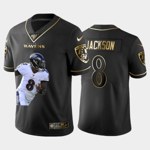 Baltimore Ravens #8 Lamar Jackson Team Hero 1 Vapor Limited Fantastic NFL 100 Jersey Black Golden