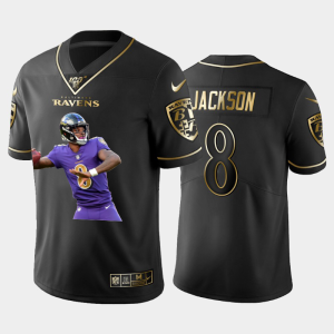 Baltimore Ravens #8 Lamar Jackson Team Hero 2 Vapor Limited Captivating NFL 100 Jersey Black Golden