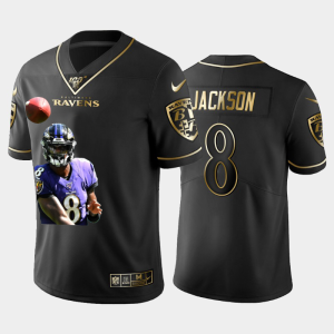 Baltimore Ravens #8 Lamar Jackson Team Hero 6 Vapor Striking Limited NFL 100 Jersey Black Golden