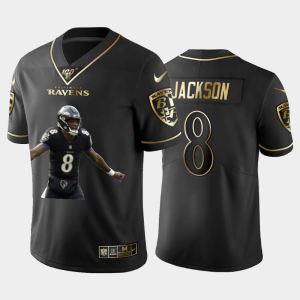 Baltimore Ravens #8 Lamar Jackson Team Hero 7 Vapor Limited NFL Exquisite 100 Jersey Black Golden