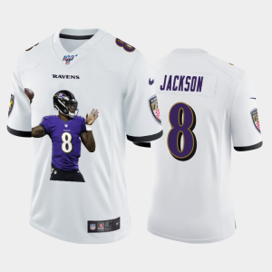 Baltimore Ravens #8 Lamar Jackson Team Hero Impressive Vapor Limited NFL 100 Jersey White