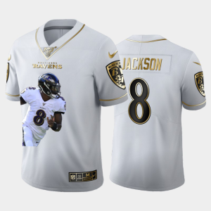 Baltimore Ravens #8 Lamar Jackson Team Hero Stylish 1 Vapor Limited NFL 100 Jersey White Golden