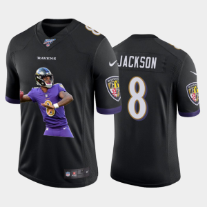 Baltimore Ravens #8 Lamar Jackson Team Superb Hero 5 Vapor Limited NFL 100 Jersey Black