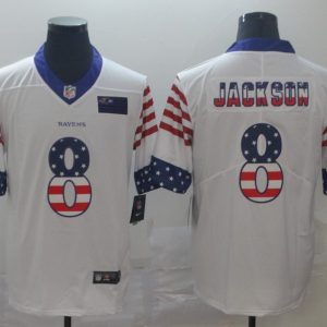 Baltimore Ravens #8 Lamar Jackson White Men's Team Logo USA Flag Vapor Admirable Untouchable Limited NFL Jersey