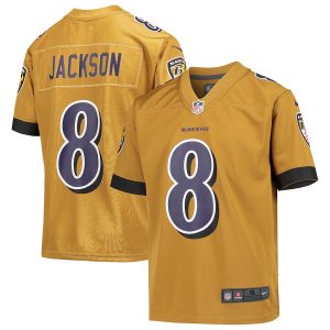 Baltimore Ravens #8 Lamar Jackson Youth Outstanding Gold Inverted Game Jersey