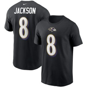 Baltimore Ravens #8 Premium Lamar Jackson Name & Number T Shirt Black