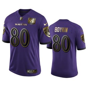 Baltimore Ravens #80 Miles Boykin Men's Purple Team 25th Season Golden Limited NFL Stylish Jersey