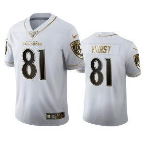 Baltimore Ravens #81 Hayden Hurst Men's White Golden Edition Vapor Limited Premium NFL 100 Jersey