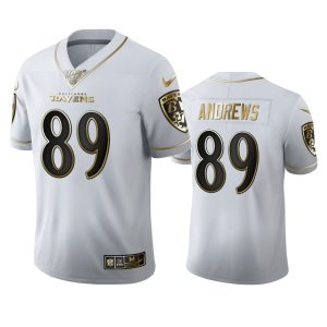 Baltimore Ravens #89 Mark Andrews Men's White Golden Edition Vapor Limited NFL Exceptional 100 Jersey