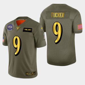 Baltimore Ravens #9 Justin Tucker Men's Olive Gold 2019 Salute to Service Limited NFL Fabulous 100 Jersey