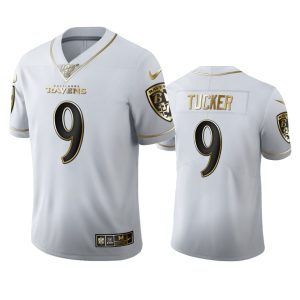Baltimore Ravens #9 Justin Tucker Men's White Stunning Golden Edition Vapor Limited NFL 100 Jersey