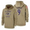 Baltimore Ravens #9 Notable Justin Tucker Tan 2019 Salute To Service Name & Number Sideline Therma Pullover Hoodie