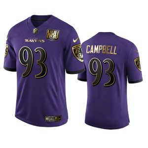 Baltimore Ravens #93 Stunning Calais Campbell Men's Purple Team 25th Season Golden Limited NFL Jersey