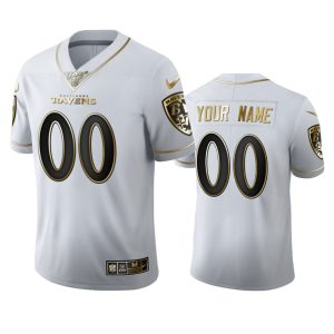 Baltimore Ravens Custom Gorgeous Men's White Golden Edition Vapor Limited NFL 100 Jersey